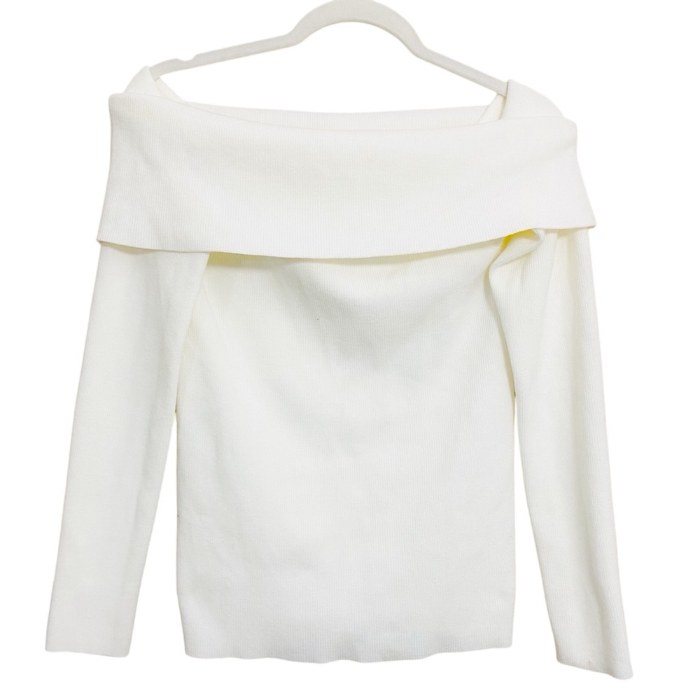 Aritzia Wilfred Nola Off The Shoulder Cream White Ribbed Knit Sweater Size Large - Picture 3 of 10